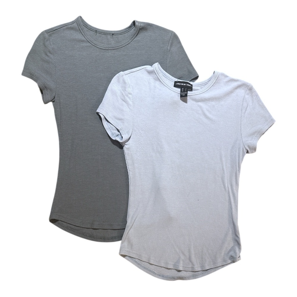 Streetwear Society Women’s Ribbed Tee, Set of 2 Blue & Baby Blue, S